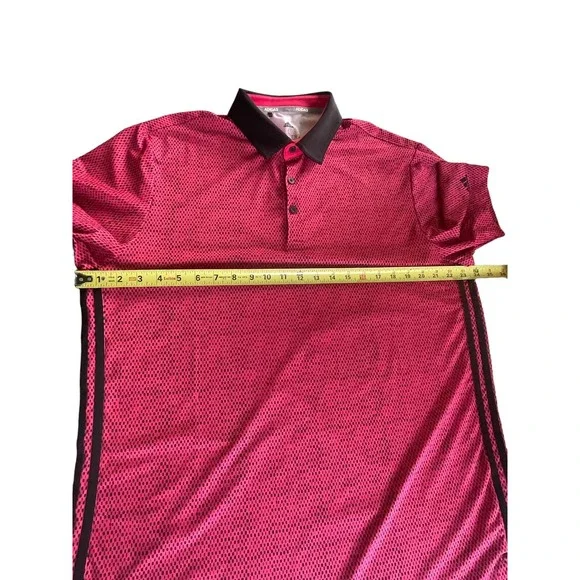 ADIDAS MEN'S POLO, SIZE: L COLOR: PINK/BLACK ALL OVER PATTERN. EUC - Picture 8 of 10